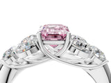 White gold Fancy Pink Emerald  Cut Diamond Cluster Ring with Round Accent Stones and Prong Setting on a Classic Band_53