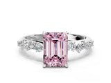 White gold Fancy Pink Emerald Cut Diamond Cluster Side Stone Solitaire Ring with Prong Setting_76