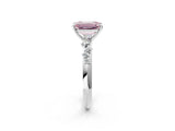 White gold Fancy Pink Emerald Cut Diamond Cluster Side Stone Solitaire Ring with Prong Setting_79