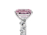White gold Fancy Pink Emerald Cut Diamond Cluster Side Stone Solitaire Ring with Prong Setting_82