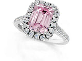 White gold Fancy Pink Emerald Cut Diamond Cushion Halo Ring with Pavé Band_13