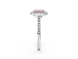 White gold Fancy Pink Emerald Cut Diamond Cushion Halo Ring with Pavé Band_14