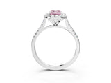 White gold Fancy Pink Emerald Cut Diamond Cushion Halo Ring with Pavé Band_15