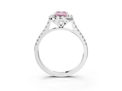 White gold Fancy Pink Emerald Cut Diamond Cushion Halo Ring with Pavé Band_3