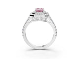 White gold Fancy Pink Emerald Cut Diamond Double Halo Ring with Pavé Band and Prong Setting_135