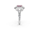White gold Fancy Pink Emerald Cut Diamond Double Halo Ring with Pavé Band and Prong Setting_136