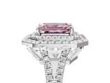 White gold Fancy Pink Emerald Cut Diamond Double Halo Ring with Pavé Band and Prong Setting_137