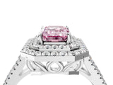 White gold Fancy Pink Emerald Cut Diamond Double Halo Ring with Pavé Band and Prong Setting_138
