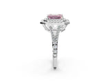 White gold Fancy Pink Emerald Cut Diamond Double Halo Ring with Pavé Band and Prong Setting_150