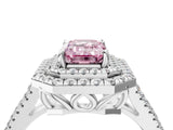 White gold Fancy Pink Emerald Cut Diamond Double Halo Ring with Pavé Band and Prong Setting_152