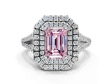 White gold Fancy Pink Emerald Cut Diamond Double Halo Ring with Pavé Band and Prong Setting_160