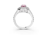 White gold Fancy Pink Emerald Cut Diamond Double Halo Ring with Pavé Band and Prong Setting_162
