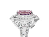 White gold Fancy Pink Emerald Cut Diamond Double Halo Ring with Pavé Band and Prong Setting_164