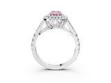 White gold Fancy Pink Emerald Cut Diamond Double Halo Ring with Split Shank and Prong Setting_30