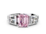 White gold Fancy Pink Emerald Cut Diamond Engagement Ring with Baguette Side Stones and Channel Set Band_31
