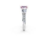 White gold Fancy Pink Emerald Cut Diamond Engagement Ring with Baguette Side Stones and Channel Set Band_34