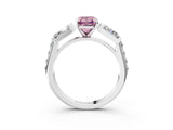 White gold Fancy Pink Emerald Cut Diamond Engagement Ring with Baguette Side Stones and Channel Set Band_35