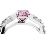 White gold Fancy Pink Emerald Cut Diamond Engagement Ring with Baguette Side Stones and Channel Set Band_36