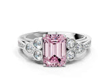 White gold Fancy Pink Emerald  Cut Diamond Engagement Ring with Bezel Set Round Side Stones and Prong Setting_52