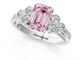 White gold Fancy Pink Emerald  Cut Diamond Engagement Ring with Bezel Set Round Side Stones and Prong Setting_53