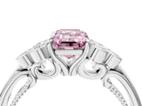 White gold Fancy Pink Emerald  Cut Diamond Engagement Ring with Bezel Set Round Side Stones and Prong Setting_56