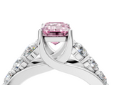 White gold Fancy Pink Emerald  Cut Diamond Engagement Ring with Pavé Band and Four-Prong Setting_7