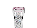 White gold Fancy Pink Emerald  Cut Diamond Engagement Ring with Pavé Band and Four-Prong Setting_8