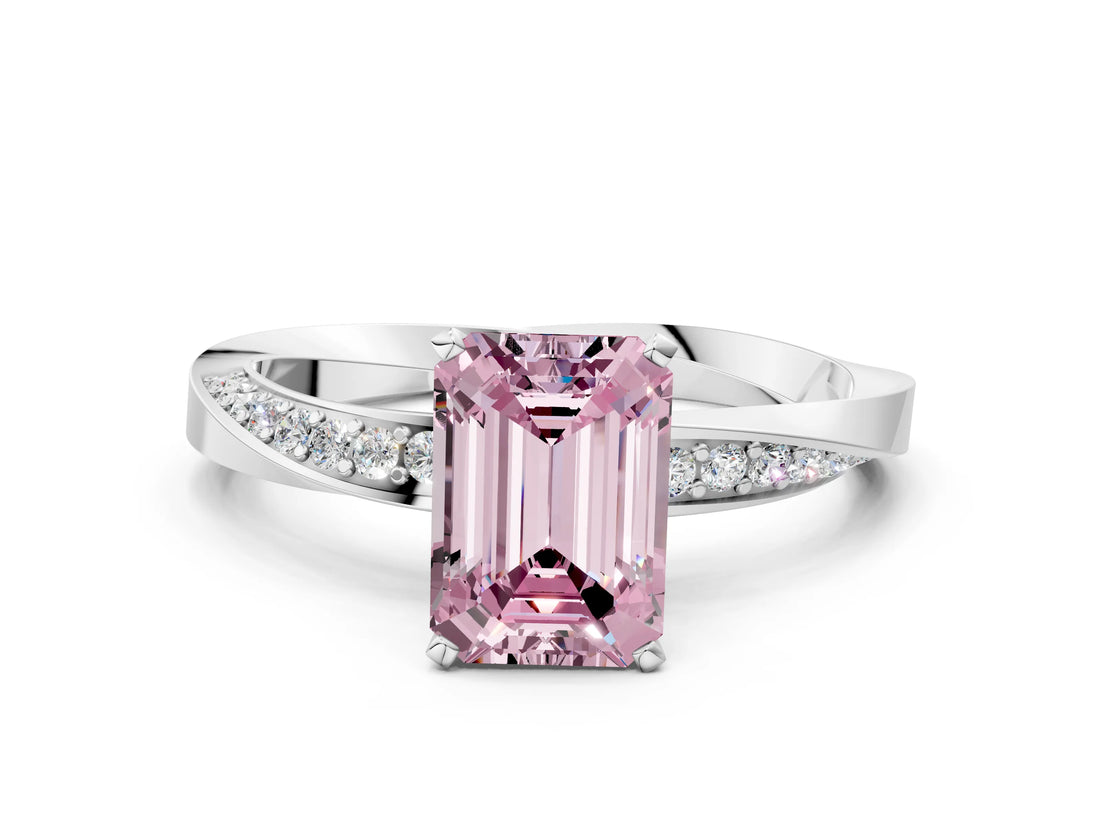 White gold Fancy Pink Emerald Cut Diamond Engagement Ring with Side Stone Accents and Four-Prong Setting_24
