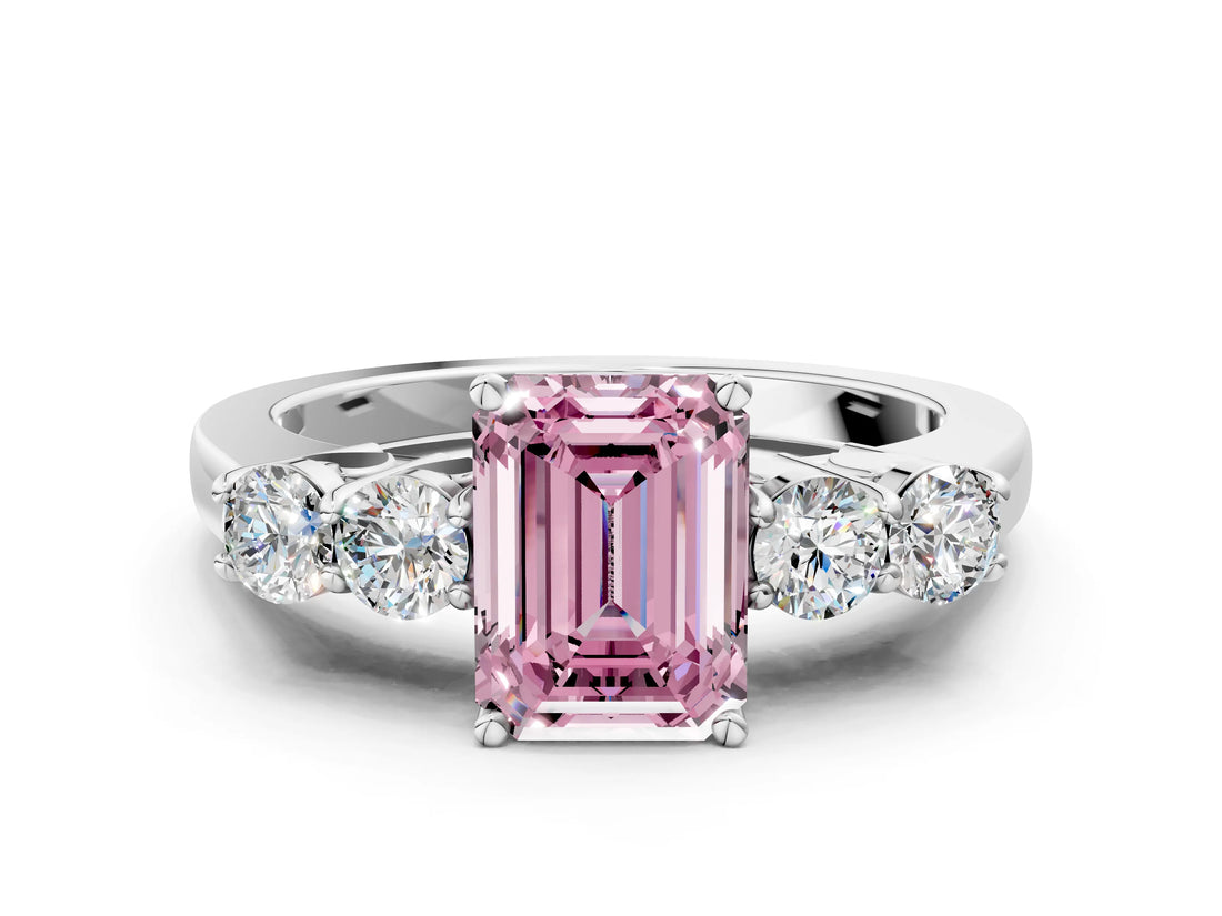 White gold Fancy Pink Emerald  Cut Diamond Five-Stone Prong Set White Gold Ring_32