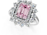 White gold Fancy Pink Emerald Cut Diamond Floral Double Halo Engagement Ring with Prong Setting_1