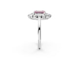 White gold Fancy Pink Emerald Cut Diamond Floral Double Halo Engagement Ring with Prong Setting_2