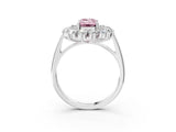 White gold Fancy Pink Emerald Cut Diamond Floral Double Halo Engagement Ring with Prong Setting_3
