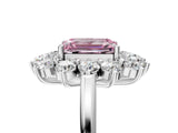 White gold Fancy Pink Emerald Cut Diamond Floral Double Halo Engagement Ring with Prong Setting_5