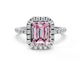White gold Fancy Pink Emerald  Cut Diamond Floral Halo Engagement Ring with Pavé Band and Prong Setting_49