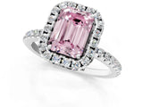 White gold Fancy Pink Emerald  Cut Diamond Floral Halo Engagement Ring with Pavé Band and Prong Setting_50