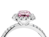 White gold Fancy Pink Emerald  Cut Diamond Floral Halo Engagement Ring with Pavé Band and Prong Setting_53