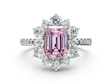White gold Fancy Pink Emerald  Cut Diamond Floral Halo Pave Band with Prong Setting_37