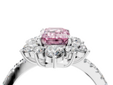 White gold Fancy Pink Emerald  Cut Diamond Floral Halo Pave Band with Prong Setting_41