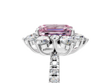 White gold Fancy Pink Emerald  Cut Diamond Floral Halo Pave Band with Prong Setting_42