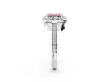 White gold Fancy Pink Emerald Cut Diamond Floral Halo Ring with Pavé Band and Prong Setting_9