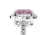 White gold Fancy Pink Emerald Cut Diamond Floral Halo Split Shank Prong Setting Ring_5