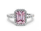 White gold Fancy Pink Emerald Cut Diamond Halo Engagement Ring with Pavé Band and Prong Setting_39
