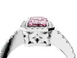 White gold Fancy Pink Emerald Cut Diamond Halo Engagement Ring with Pavé Band and Prong Setting_43