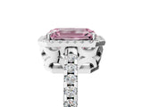 White gold Fancy Pink Emerald Cut Diamond Halo Engagement Ring with Pavé Band and Prong Setting_44