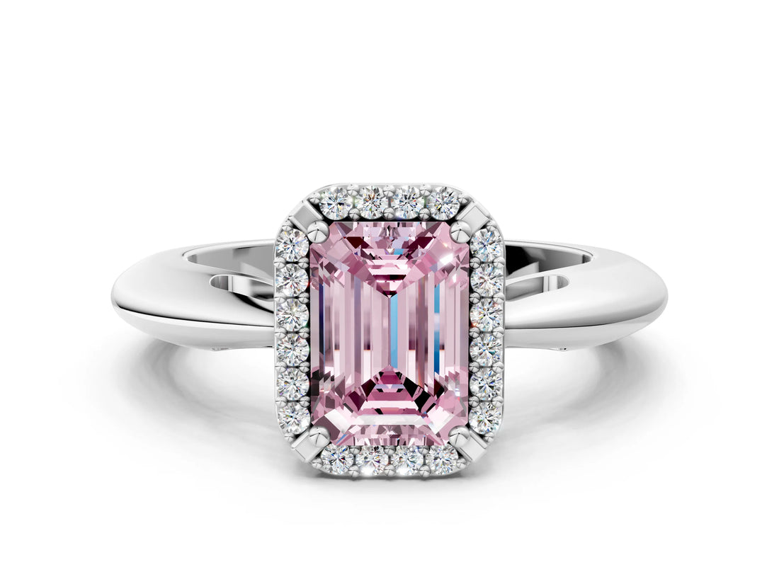 White gold Fancy Pink Emerald  Cut Diamond Halo Engagement Ring with Split Shank and Four-Prong Setting_90