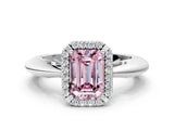 White gold Fancy Pink Emerald  Cut Diamond Halo Engagement Ring with Split Shank and Four-Prong Setting_90