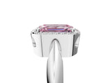 White gold Fancy Pink Emerald  Cut Diamond Halo Engagement Ring with Split Shank and Four-Prong Setting_95