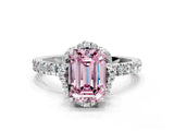 White gold Fancy Pink Emerald Cut Diamond Halo Pave Band with Four-Prong Setting_3