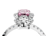 White gold Fancy Pink Emerald Cut Diamond Halo Pave Band with Four-Prong Setting_7