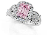 White gold Fancy Pink Emerald Cut Diamond Halo Ring with Milgrain Pavé Band and Four-Prong Setting_50